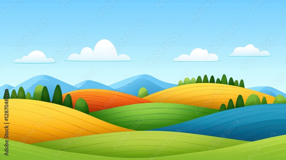Obraz premium Discover the charm of minimalistic farmland landscapes. This vector illustration blends eco themes with contemporary design.