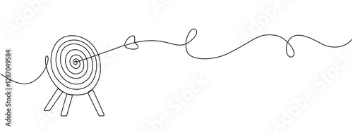 Continuous drawing of one edited target line in the center with an arrow. The arrow on the target is vector linear illustration. Business concept to achieve the goal.