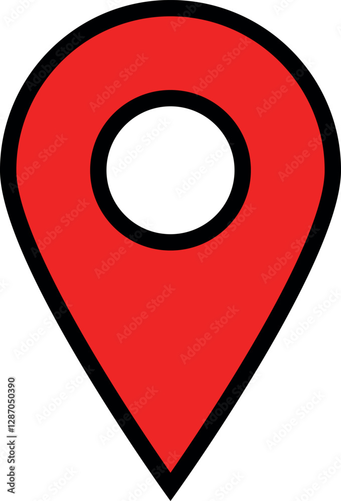 Location pin icons vector set in (black, white, red) colors and in outline and filled styles for maps, navigation apps, and location-based services. Vector icon