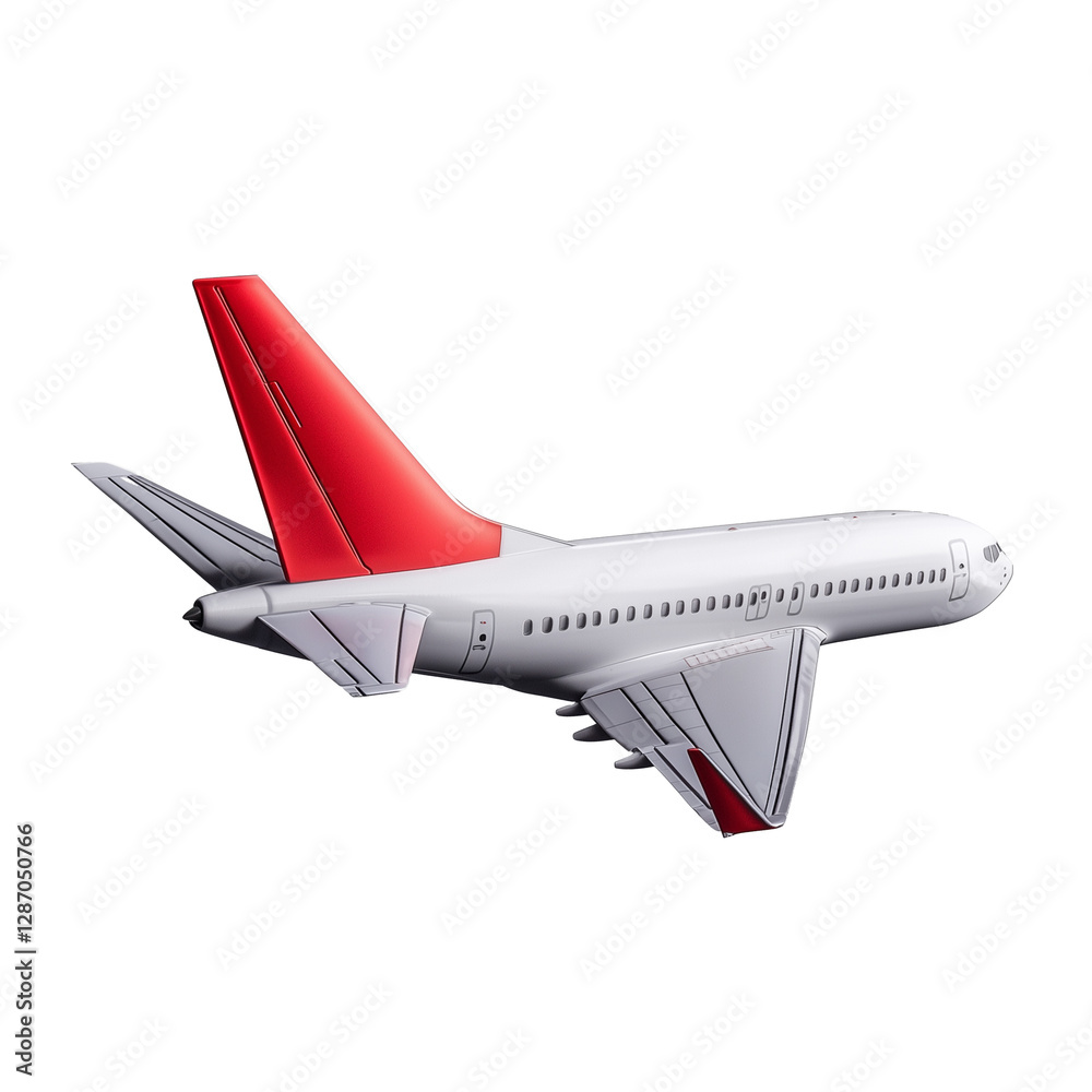 Fototapeta premium Commercial airplane with red tail on transparent background