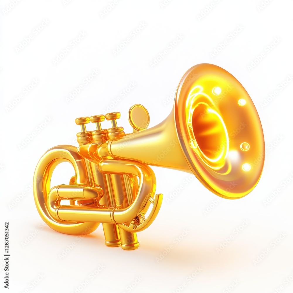 Obraz premium Trumpet with golden shine isolated on white background