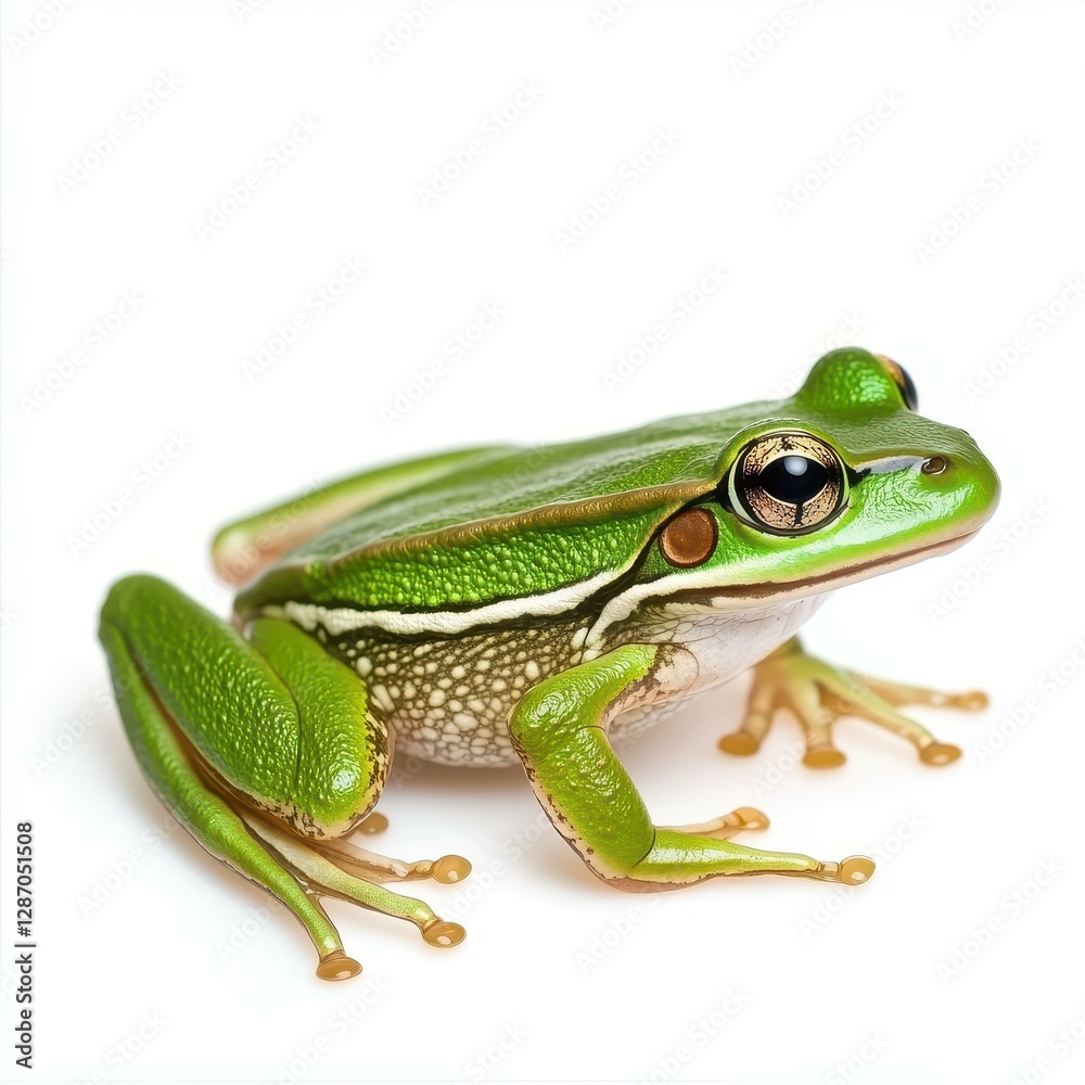 Fototapeta premium This vibrant frog boasts eyecatching skin, standing out against a minimal backdrop that accentuates its charm.