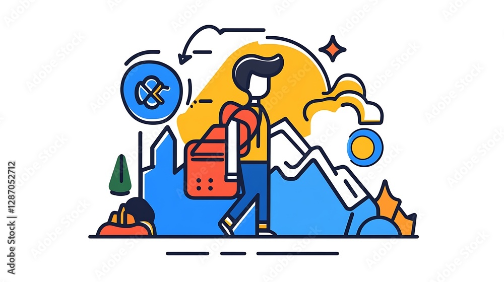 Line Art Illustration: Adventurer Ascending Mountainscape AI Generated Line Art Illustration: Adventurer Ascending Mountainscape AI Generated
