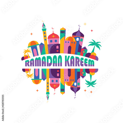 colorful mosque ramadan kareem logo