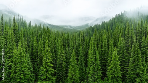 Misty Mountain Forest. Aerial View.  Possible use Nature Background