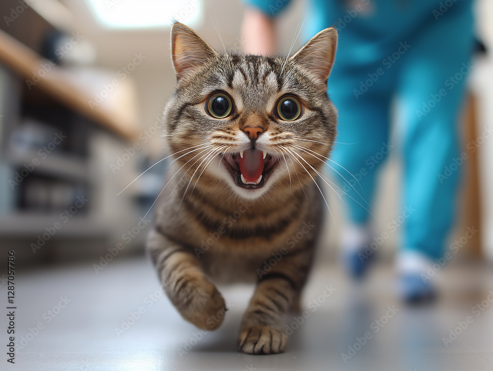Adorable British Shorthair cat with striped fur, playful and fluffy indoor pet, running joyfully Adorable British Shorthair cat with striped fur, playful and fluffy indoor pet, running joyfully