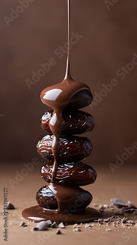 Dates with delicious chocolate syrup dripping onto them slowly