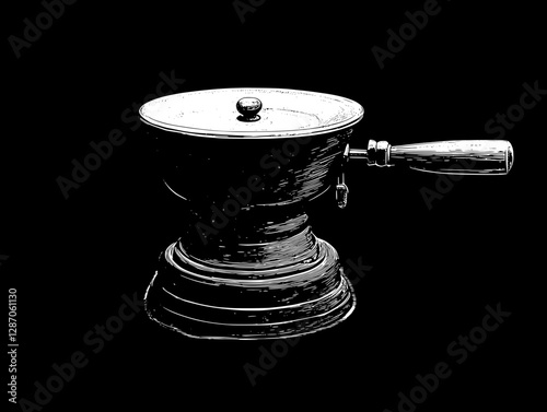 Vintage Metal Pot - Detailed Illustration