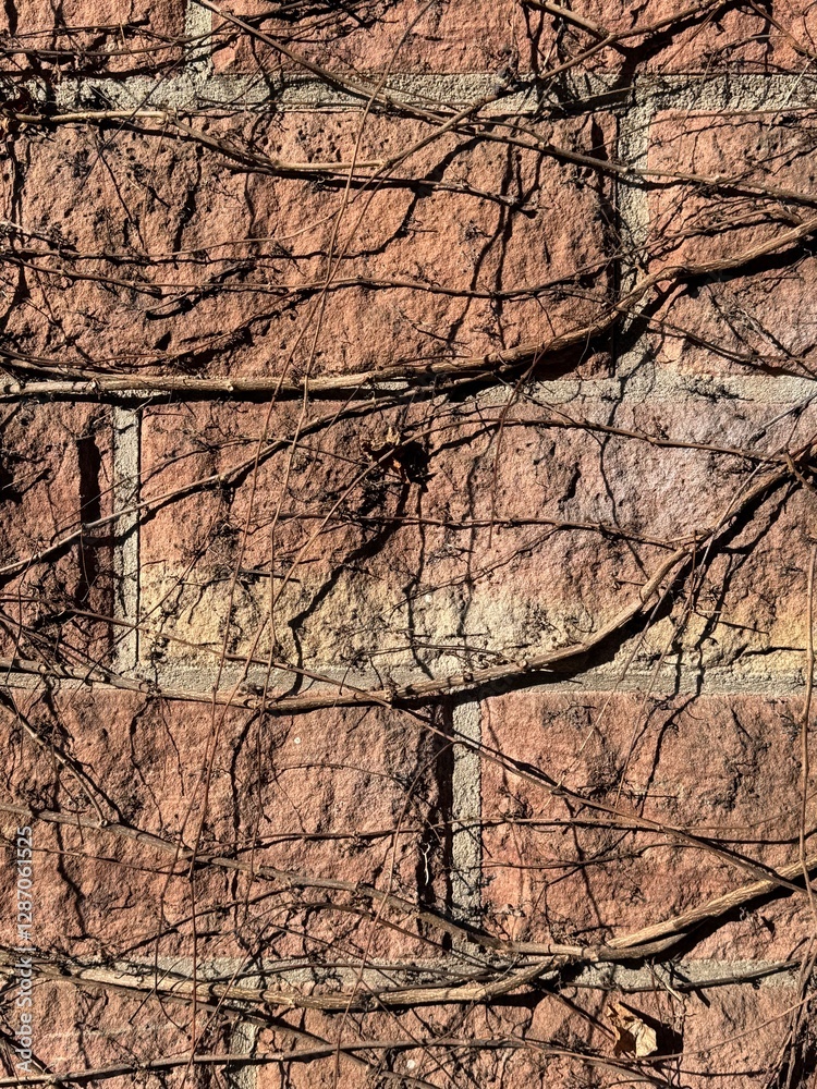 tree branches wrapped around a stone wall texture
