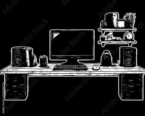 Stylish Home Office Setup Illustration