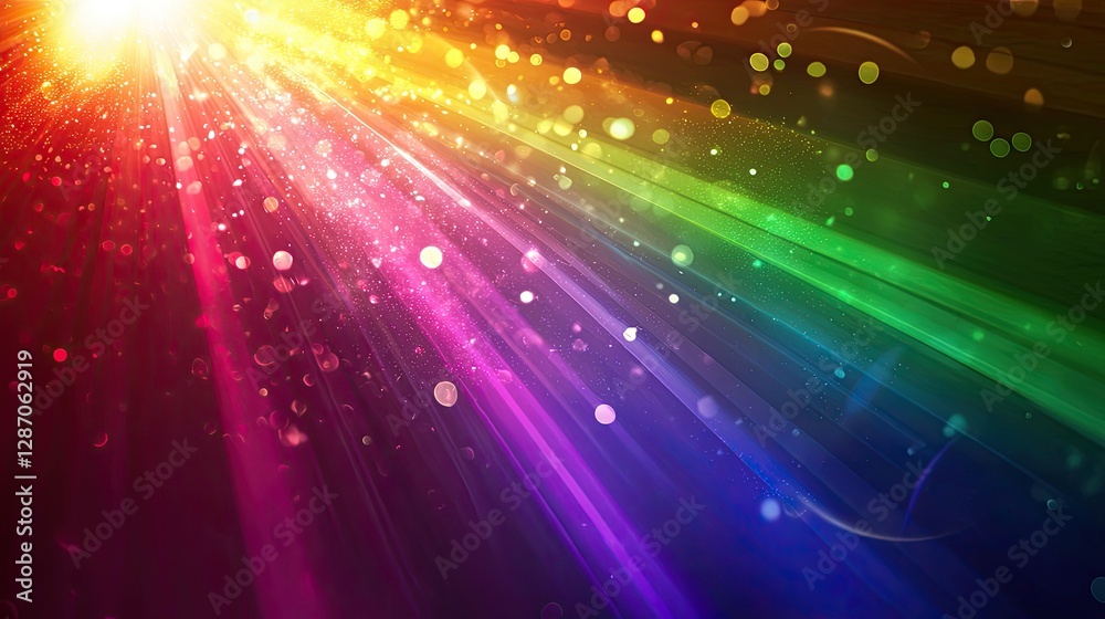 Vibrant Abstract Light Rays Background, Colorful Glowing Spectrum, Rainbow Energy, Digital Fantasy, Shining Neon Effect, Bokeh Glow, Dynamic Light Burst