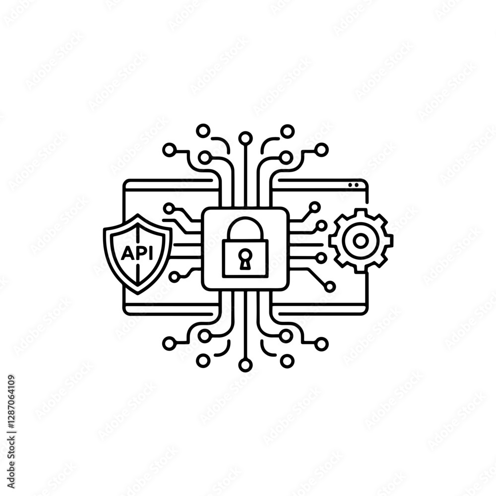 API Security Icon Representing Secure Data Communication, Cybersecurity, and Software Protection Measures API Security Icon Representing Secure Data Communication, Cybersecurity, and Software Protection Measures