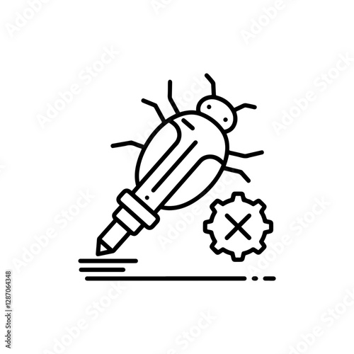 Thin Line Bug Fix Icon â€“ Software Debugging, Error Fixing, IT Maintenance