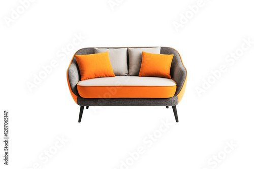 Modern orange and grey loveseat with pillows stylish home decor photo