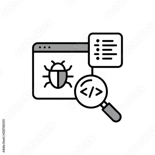 Flat Error Debugging Icon for Coding, Troubleshooting, and Software Development Process