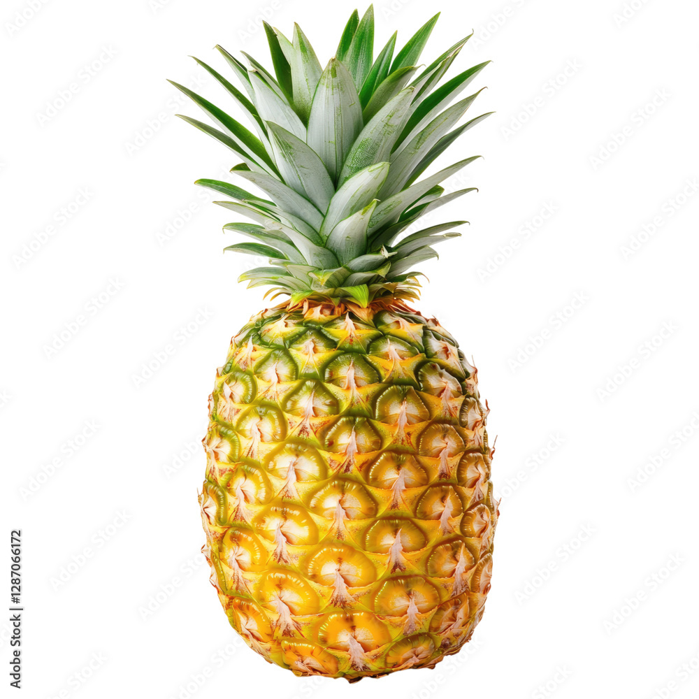 Fototapeta premium Fresh pineapple with vibrant yellow skin and green crown, perfect for tropical dishes.