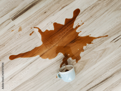 Wallpaper Mural Spilled coffee on the floor, fallen mug – clumsiness, morning incident, caffeine mishap Torontodigital.ca