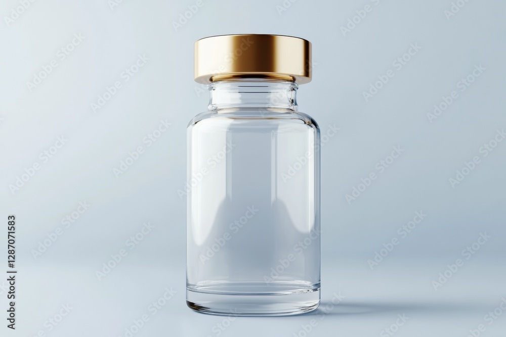 Elegant glass bottle with a gold cap showcasing clear design on a minimalist background. Generative AI Elegant glass bottle with a gold cap showcasing clear design on a minimalist background. Generative AI