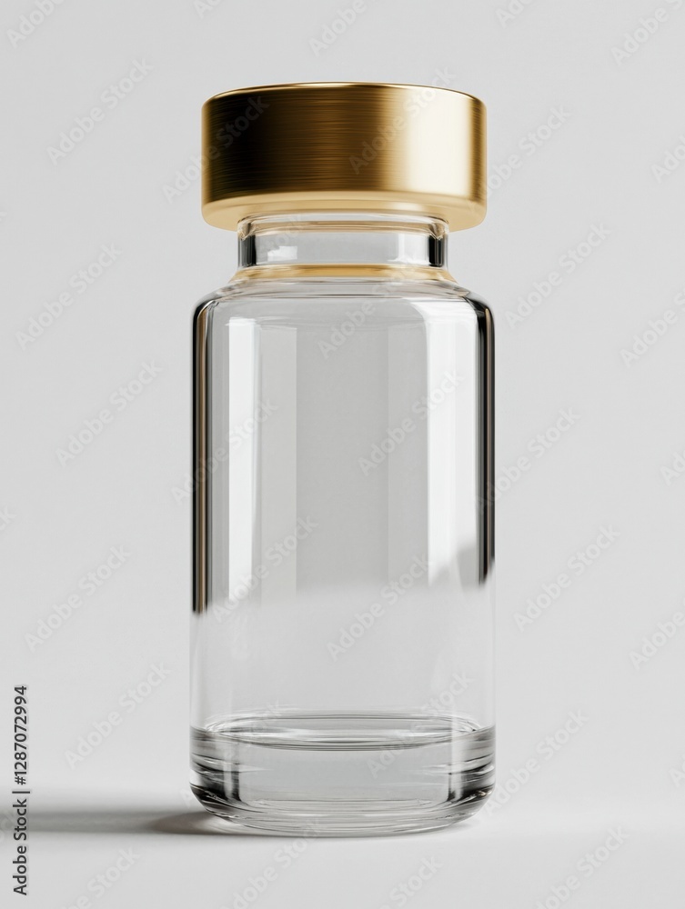 Clear glass jar with a golden metal lid designed for storage or display purposes in a minimalist setting. Generative AI Clear glass jar with a golden metal lid designed for storage or display purposes in a minimalist setting. Generative AI