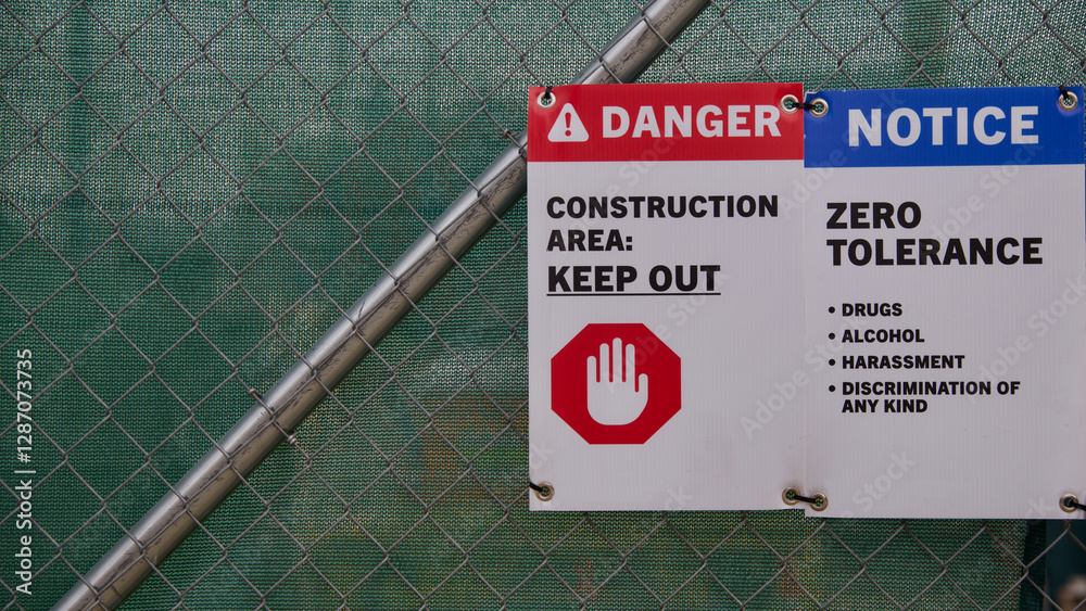 Obraz premium signs on a construction site. Keep out and codes of conduct