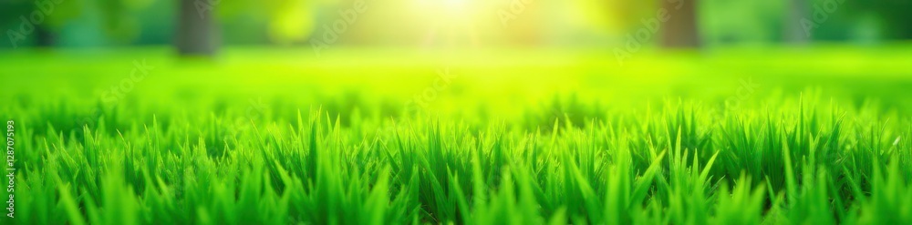 Fototapeta premium Vibrant green rectangular grass field, sunny day , fertile, lush, template