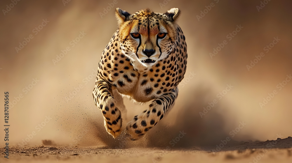 A cheetah sprinting across the African savannah its powerful muscles in full motion. A cheetah sprinting across the African savannah its powerful muscles in full motion.