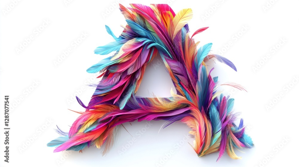 Colorful feather letter A, white background, abstract art, design element Colorful feather letter A, white background, abstract art, design element