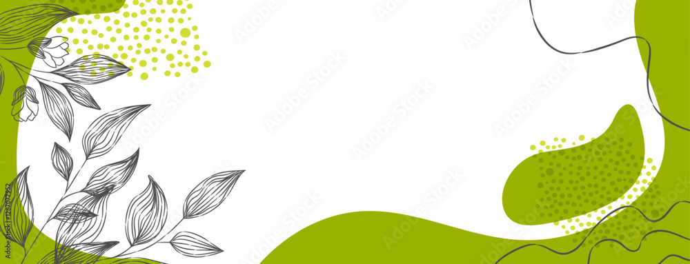 Abstract botanical background with hand-drawn outline leaves. Vector illustration