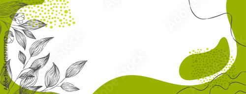 Abstract botanical background with hand-drawn outline leaves. Vector illustration