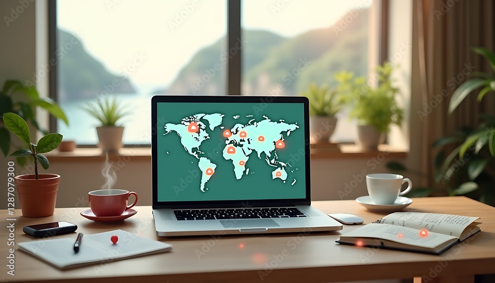 Fototapeta premium Diari di una Scrivania Remota: Un Mondo di Collaborazione per Lavoratori Digitali