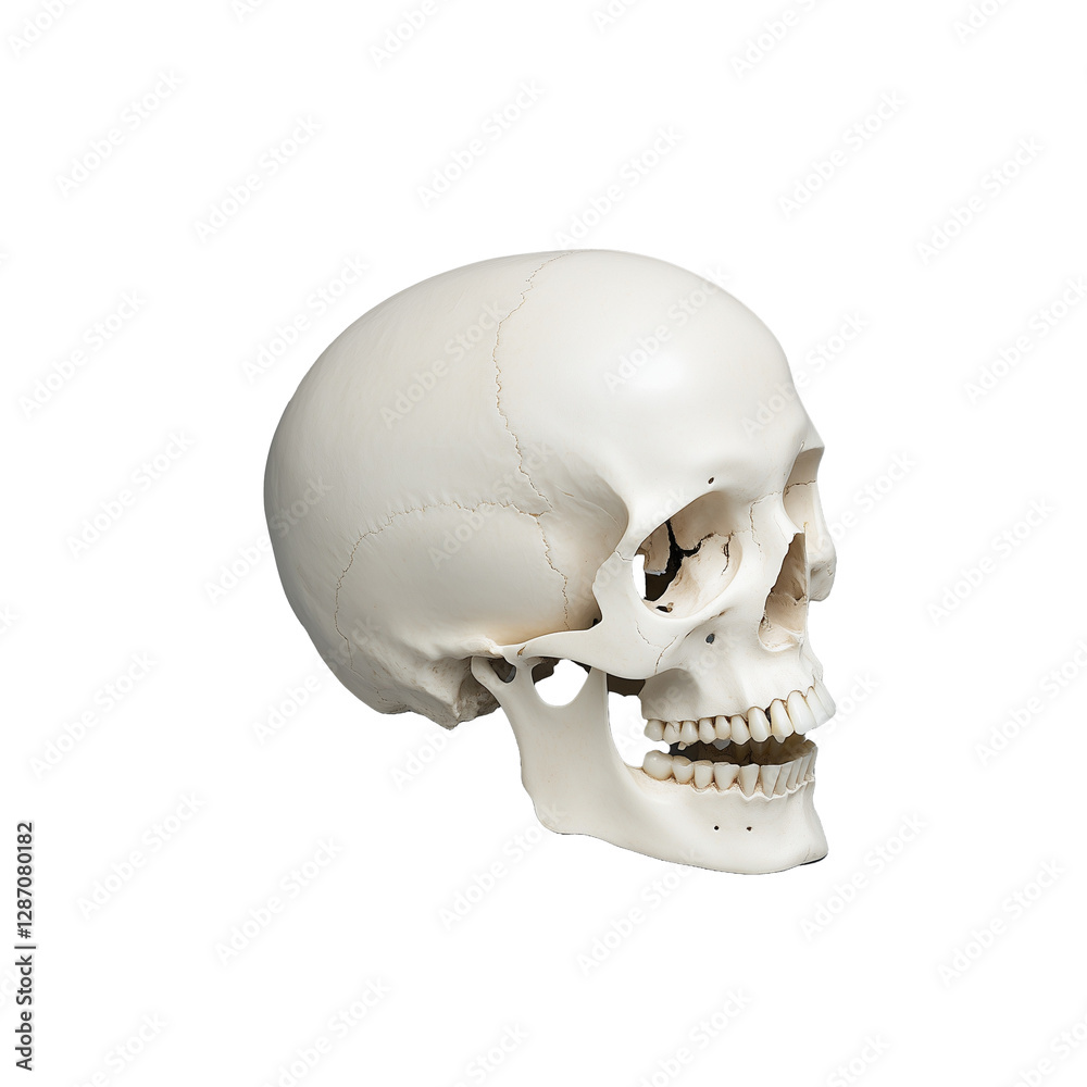 Naklejka premium Realistic human skull side view on a transparent background
