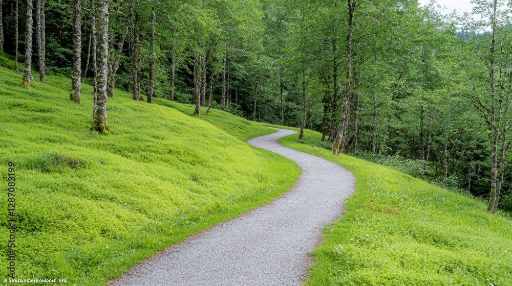 Obraz premium Winding path through mossy forest