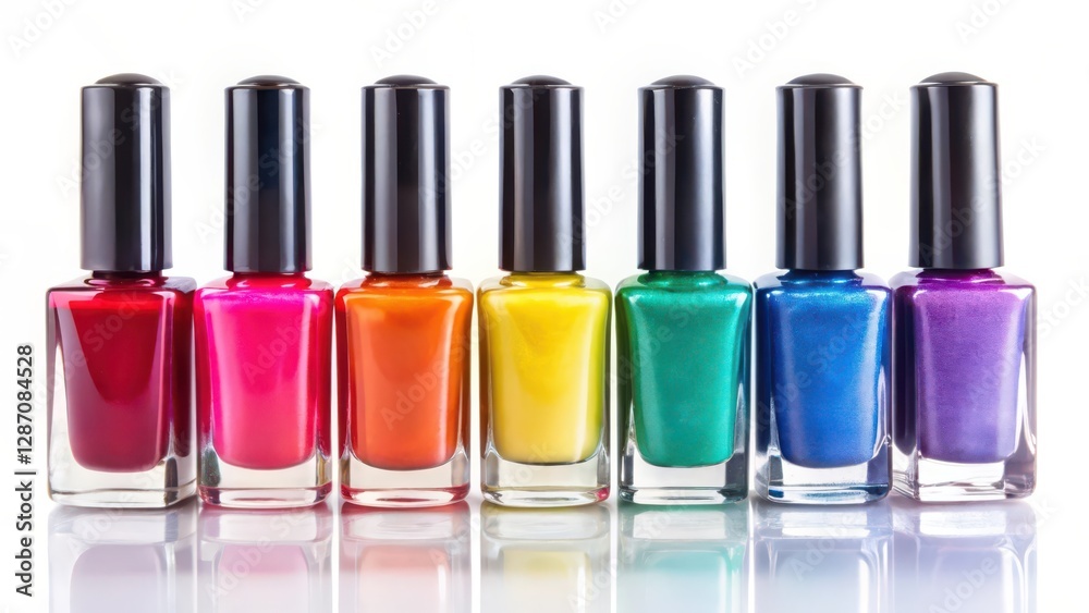 Row of Nail Polish Bottles on White Background Row of Nail Polish Bottles on White Background