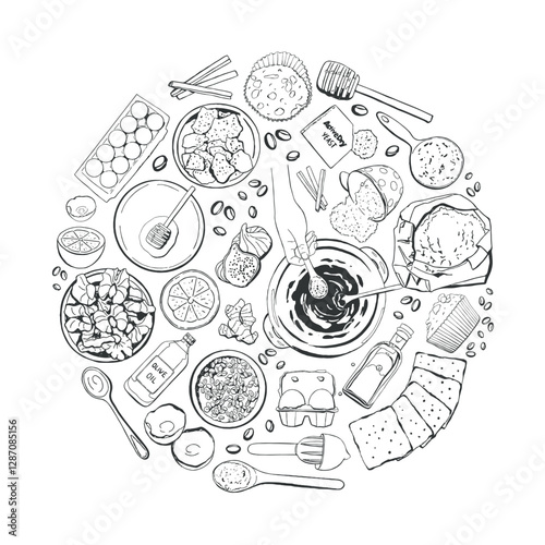 Bake Food Ingredient Set for Cooking Classes in Round Design