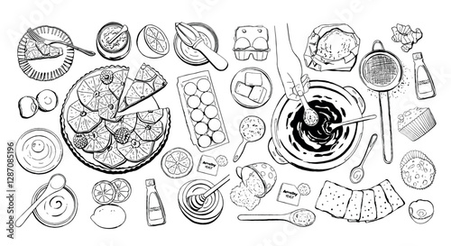 Food Ingredient Set for Cooking Classes in Black Outline Style