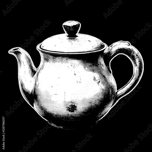 Vintage Teapot Drawing - Detailed Sketch