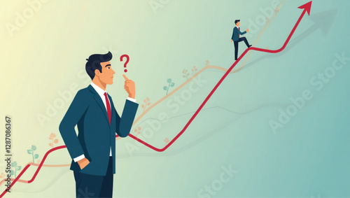 Businessman contemplating future career path, planning professional development and success trajectory