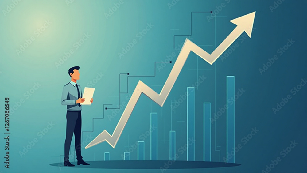 Businessman Creating Positive Growth Graph for Business Development Businessman Creating Positive Growth Graph for Business Development