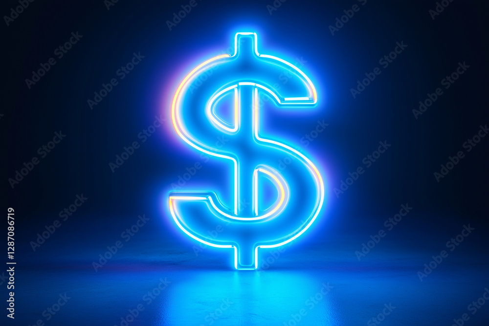 Glowing neon sign of a dollar symbol, isolated on a solid background