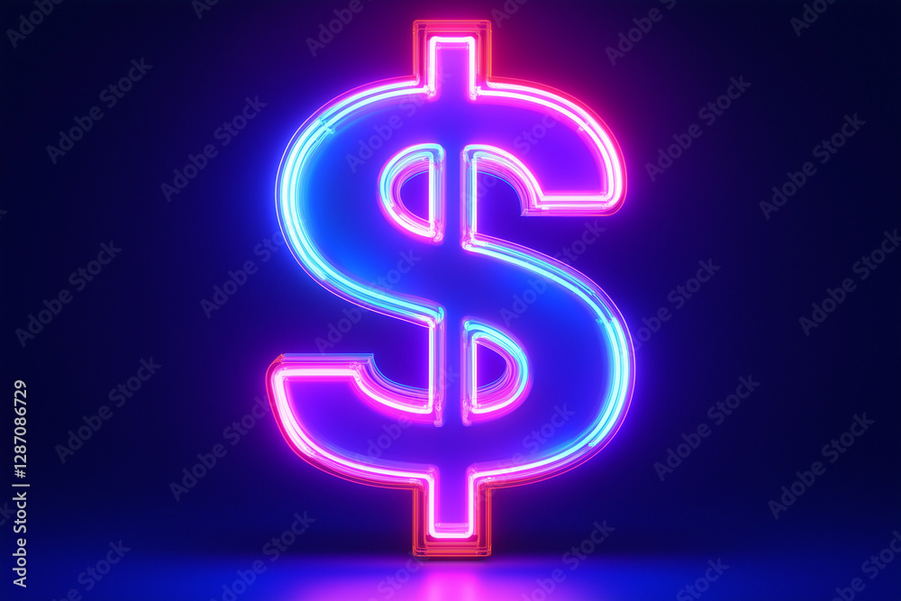 Glowing neon sign of a dollar symbol, isolated on a solid background Glowing neon sign of a dollar symbol, isolated on a solid background