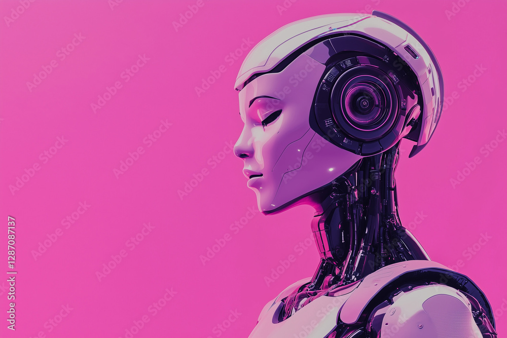 High-quality rendering of a realistic AI humanoid robot, isolated solid color background High-quality rendering of a realistic AI humanoid robot, isolated solid color background