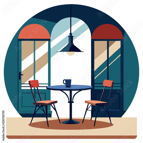 Furniture Bistro Set Vector Illustration – Clipart, Line Art, and Cartoon Design, High-quality vector illustration of a furniture bistro set, perfect for clipart, cartoons, and line art designs.