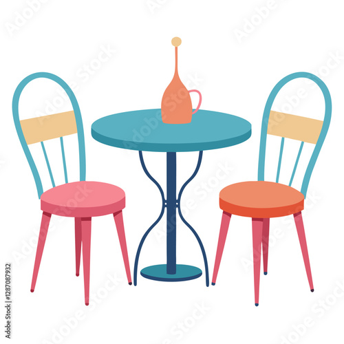 Furniture Bistro Set Vector Illustration – Clipart, Line Art, and Cartoon Design, High-quality vector illustration of a furniture bistro set, perfect for clipart, cartoons, and line art designs.