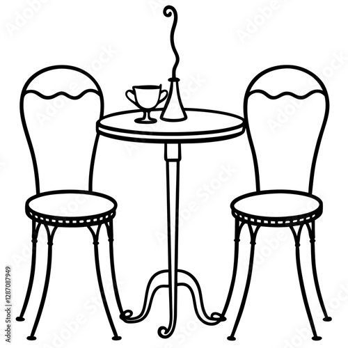 Furniture Bistro Set Vector Illustration – Clipart, Line Art, and Cartoon Design, High-quality vector illustration of a furniture bistro set, perfect for clipart, cartoons, and line art designs.