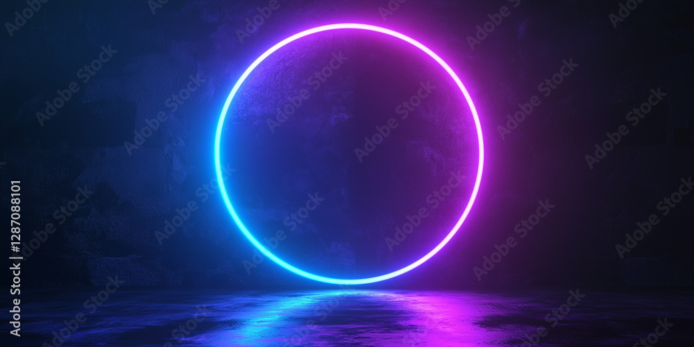Neon blue color geometric circle on a dark background