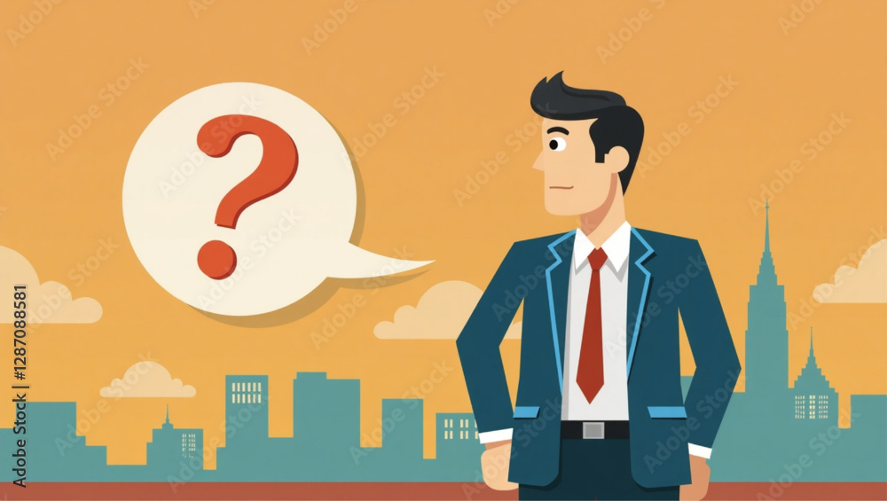 Obraz premium Businessman Facing Uncertainty and Opportunity with Question Mark