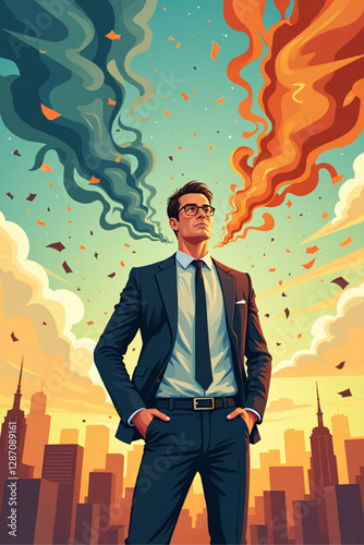 Businessman Finding Solutions, Exiting Crisis with Rational Decisions, Complex Path to Success