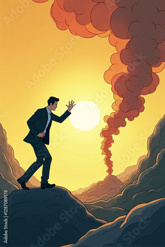 Businessman Finding Solutions, Exiting Crisis with Rational Decisions, Complex Path to Success