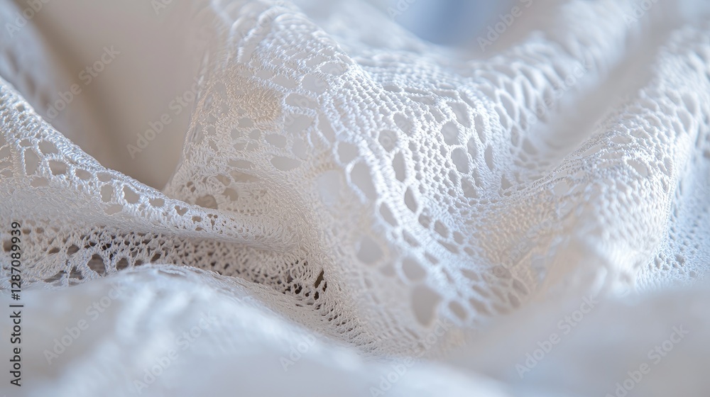 Obraz premium Delicate White Lace Fabric Texture Close-Up