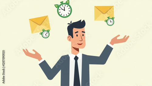 Businessman Juggling Multiple Tasks for Effective Time Management